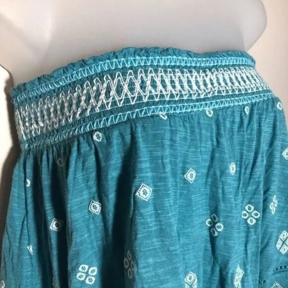 CAPE JUBY BY AEROPOSTALE STRAPLESS TEAL/WHITE EMBROIDERED BOHO TOP XS-EUC - Picture 5 of 9